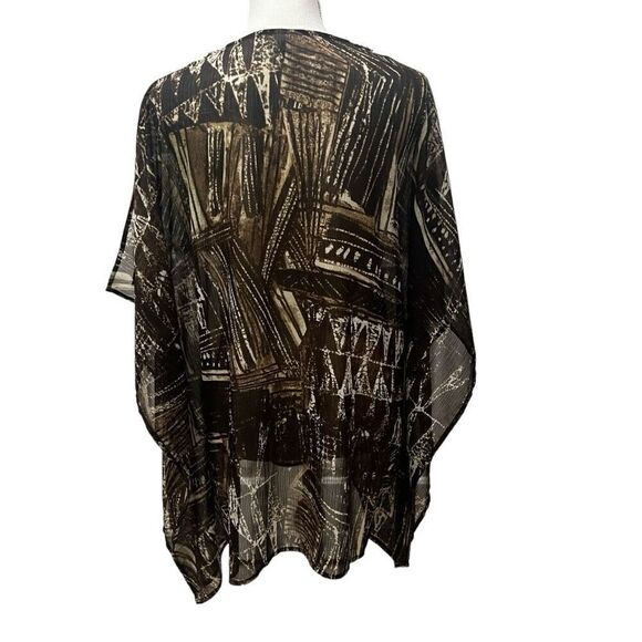 Chicos Sheer Tribal Print Poncho V Neck with Bead Embellished Neckline Size S/M - Picture 3 of 8